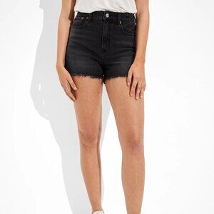 NWT American Eagle Highest Rise 90s Boyfriend Denim Shorts Black Fray Size 6